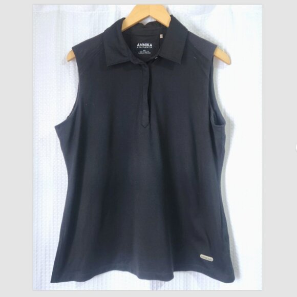 Cutter & Buck Tops - Annika Golf Polo Shirt Women's Large Black Sleeveless Golf Shirt Cutter …